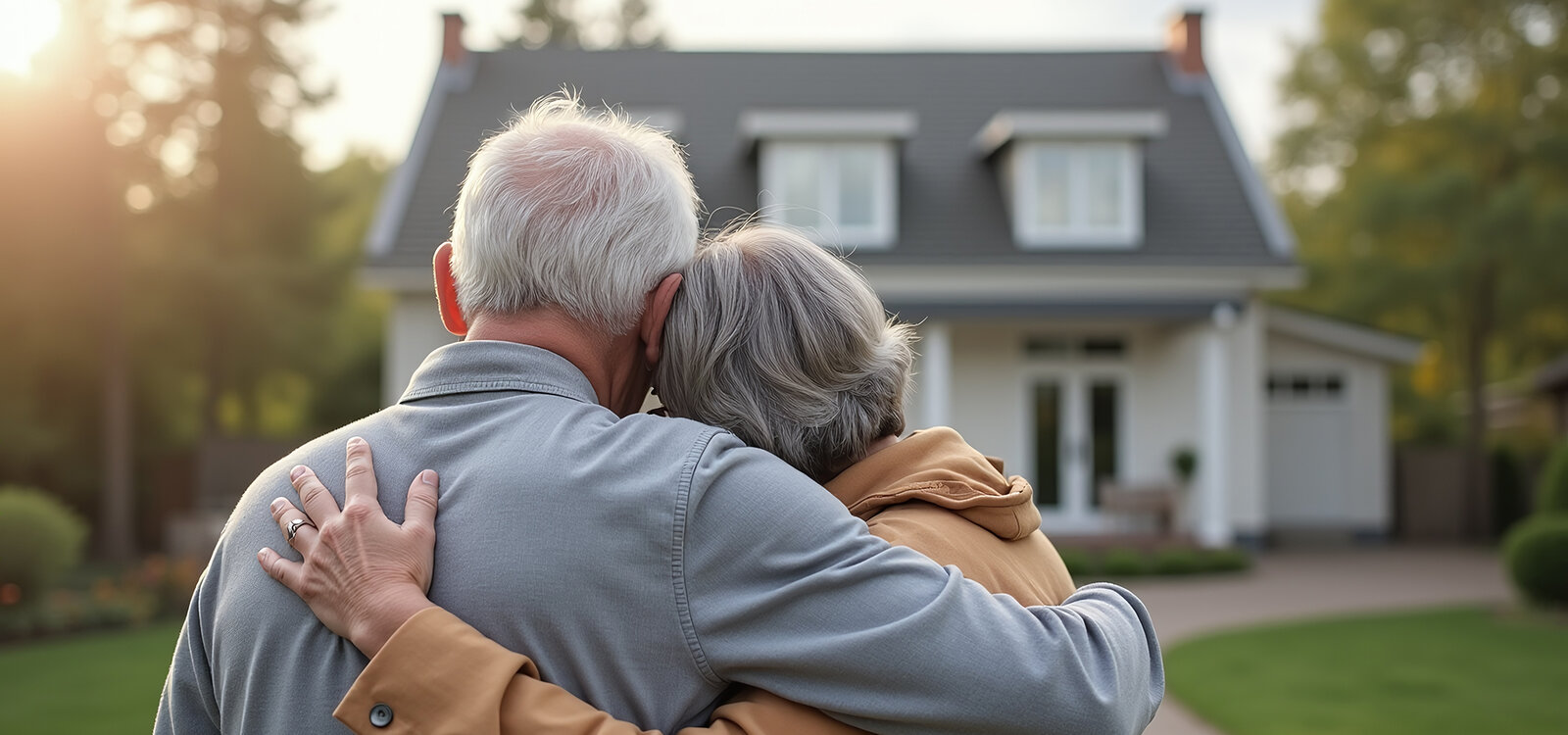 Pflegeimmobilie Kapitalanlage - Seniorenpaar vor einem Haus - Pecuria