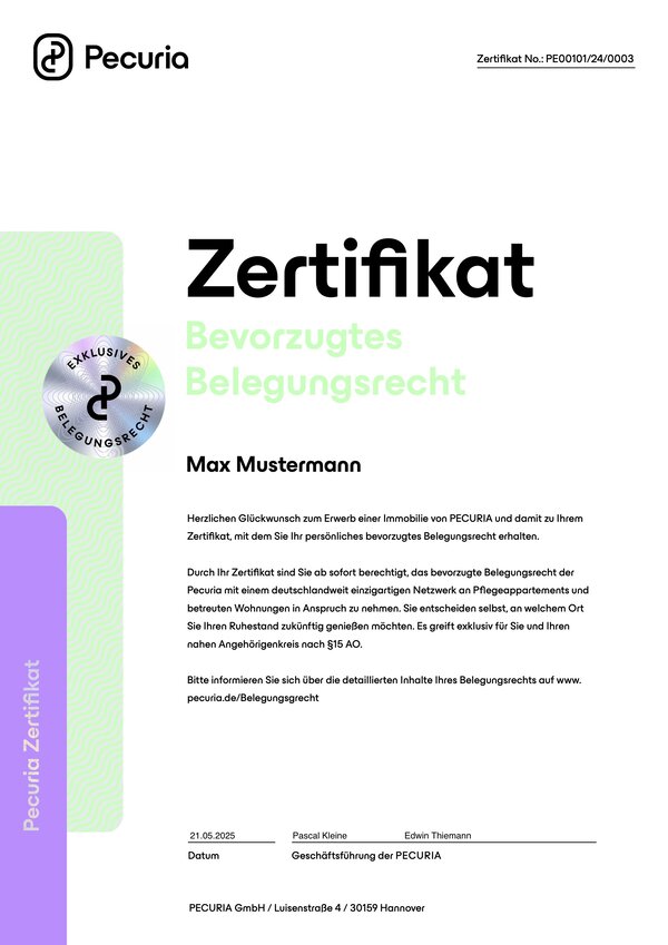 Ihr persönliches und exklusives Zertifikat